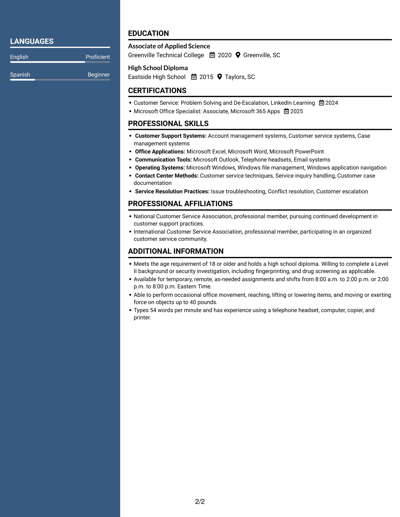 Resume example — page 2