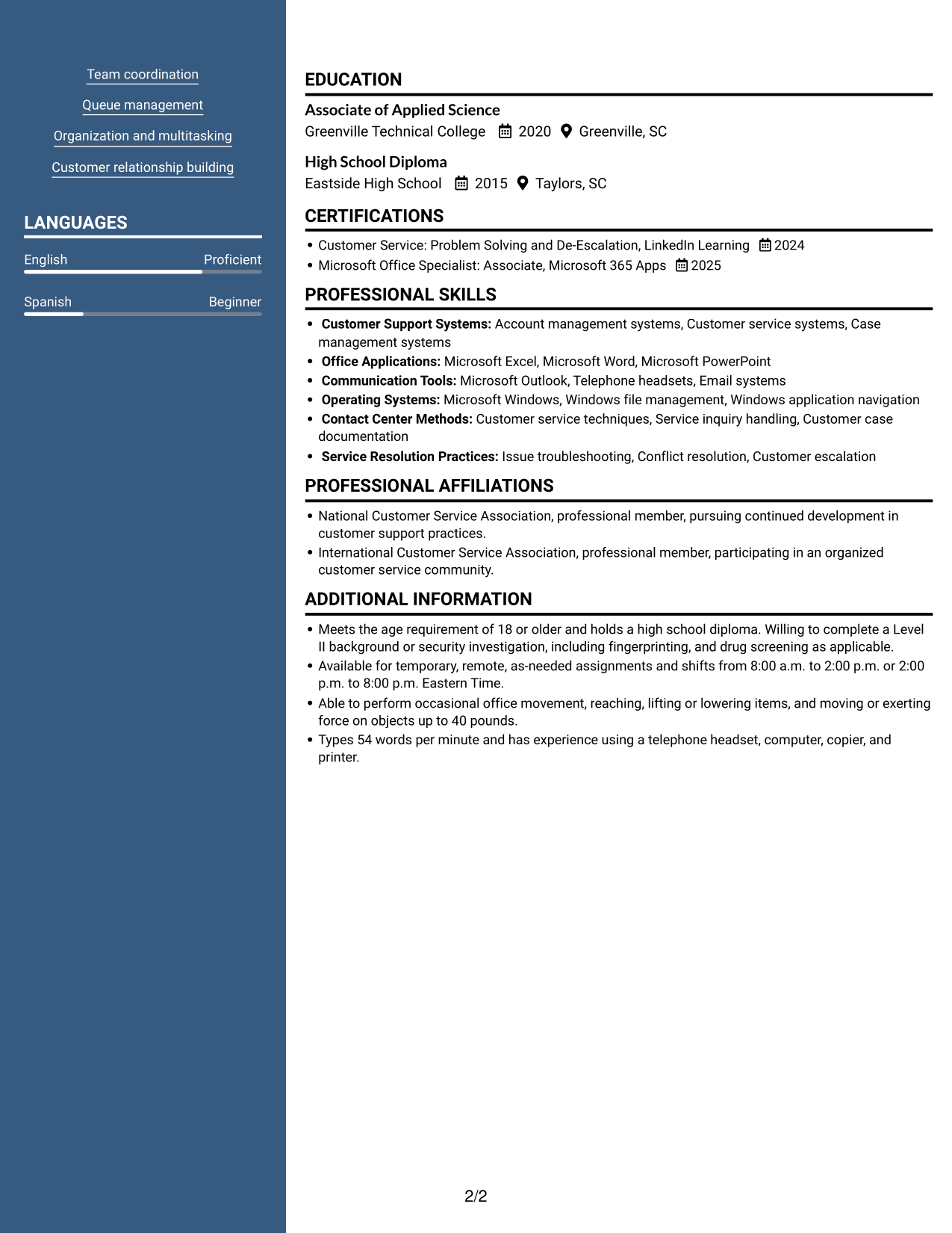 Resume example — page 2