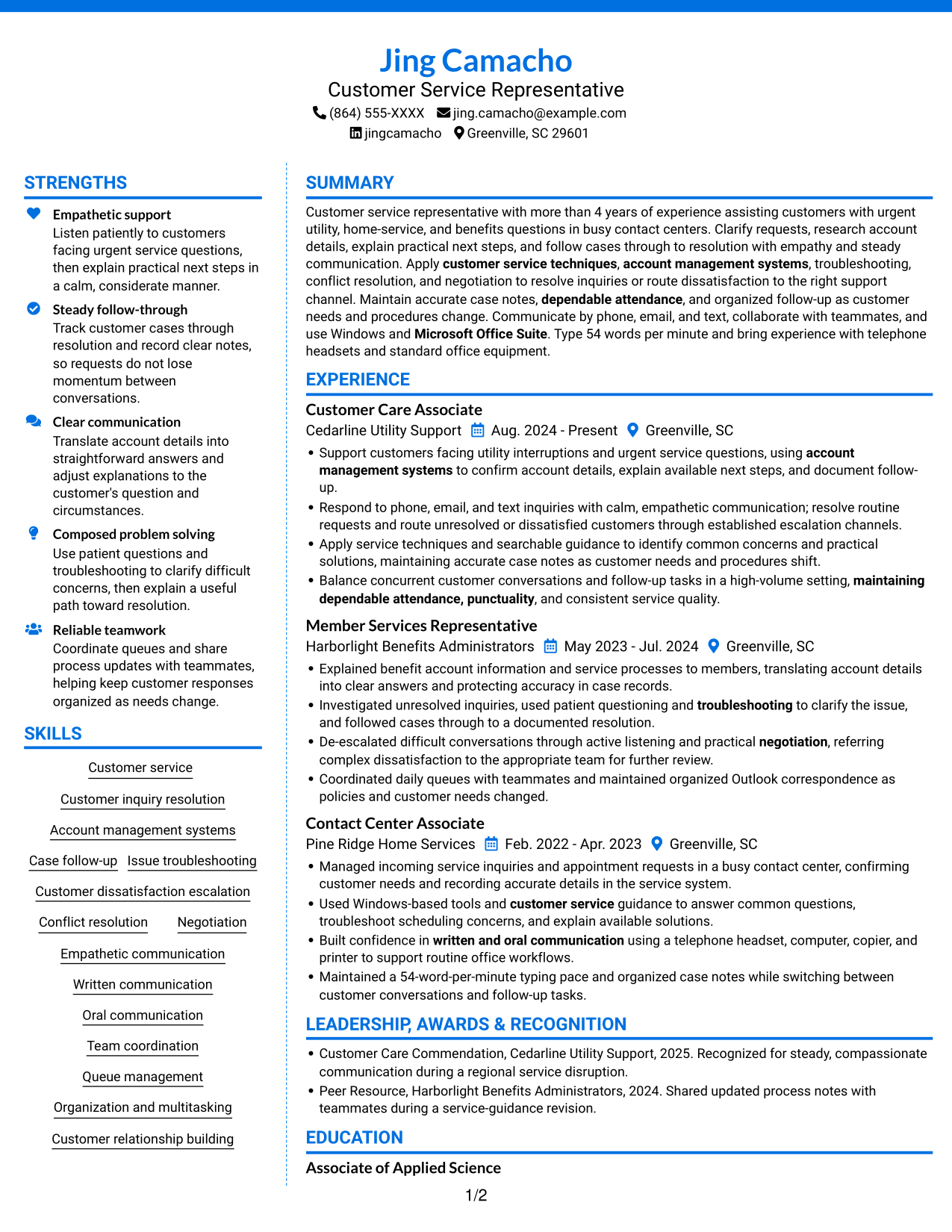 Resume example — page 1