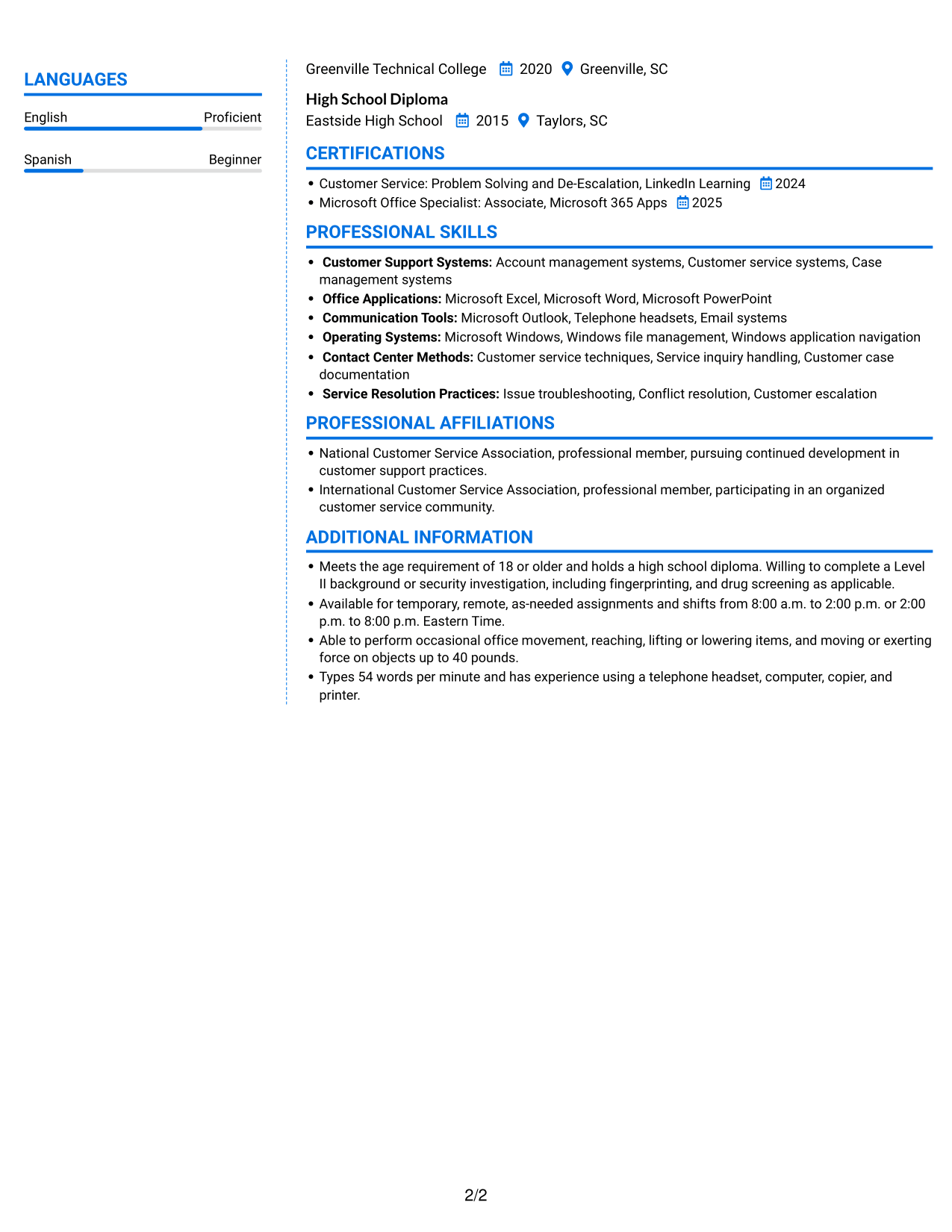 Resume example — page 2