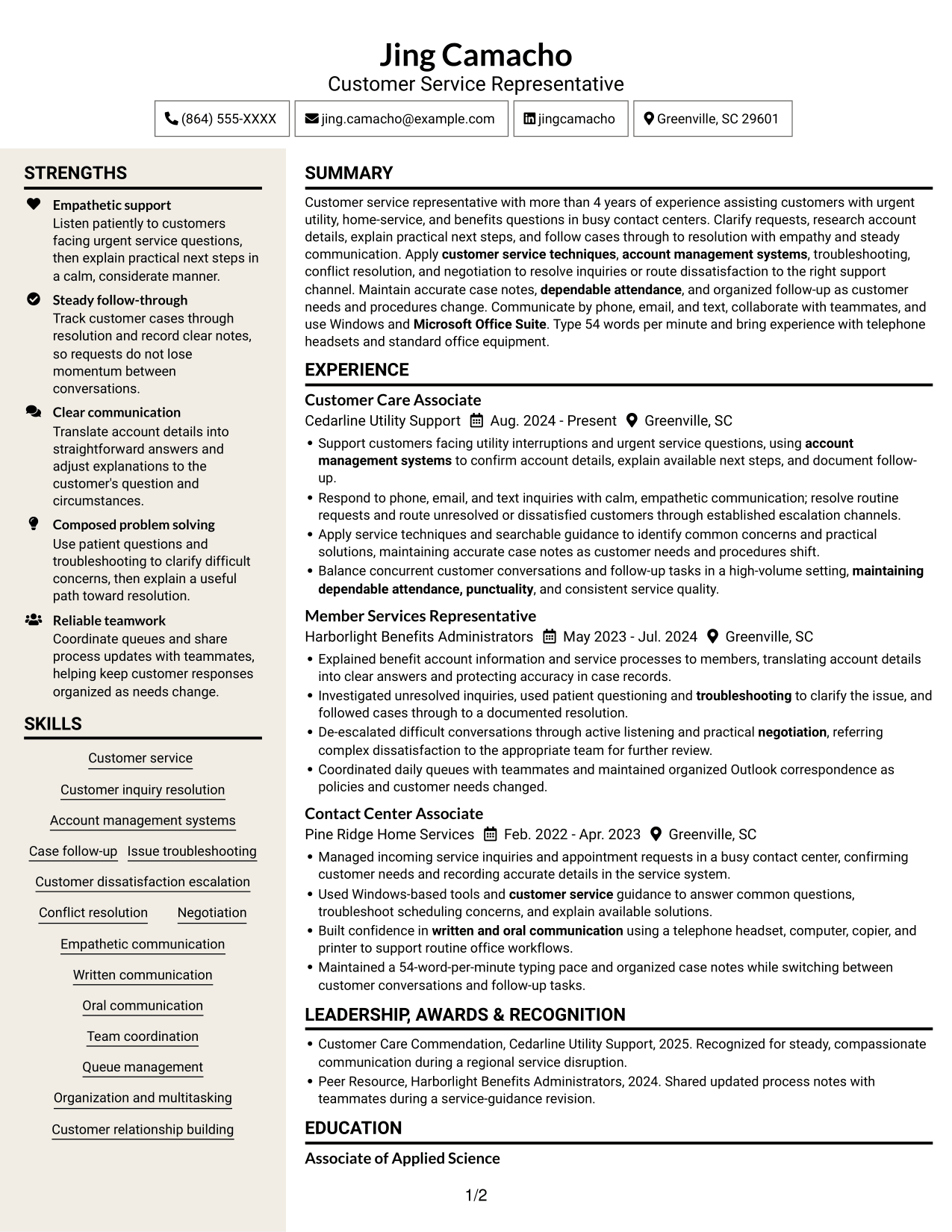 Resume example — page 1