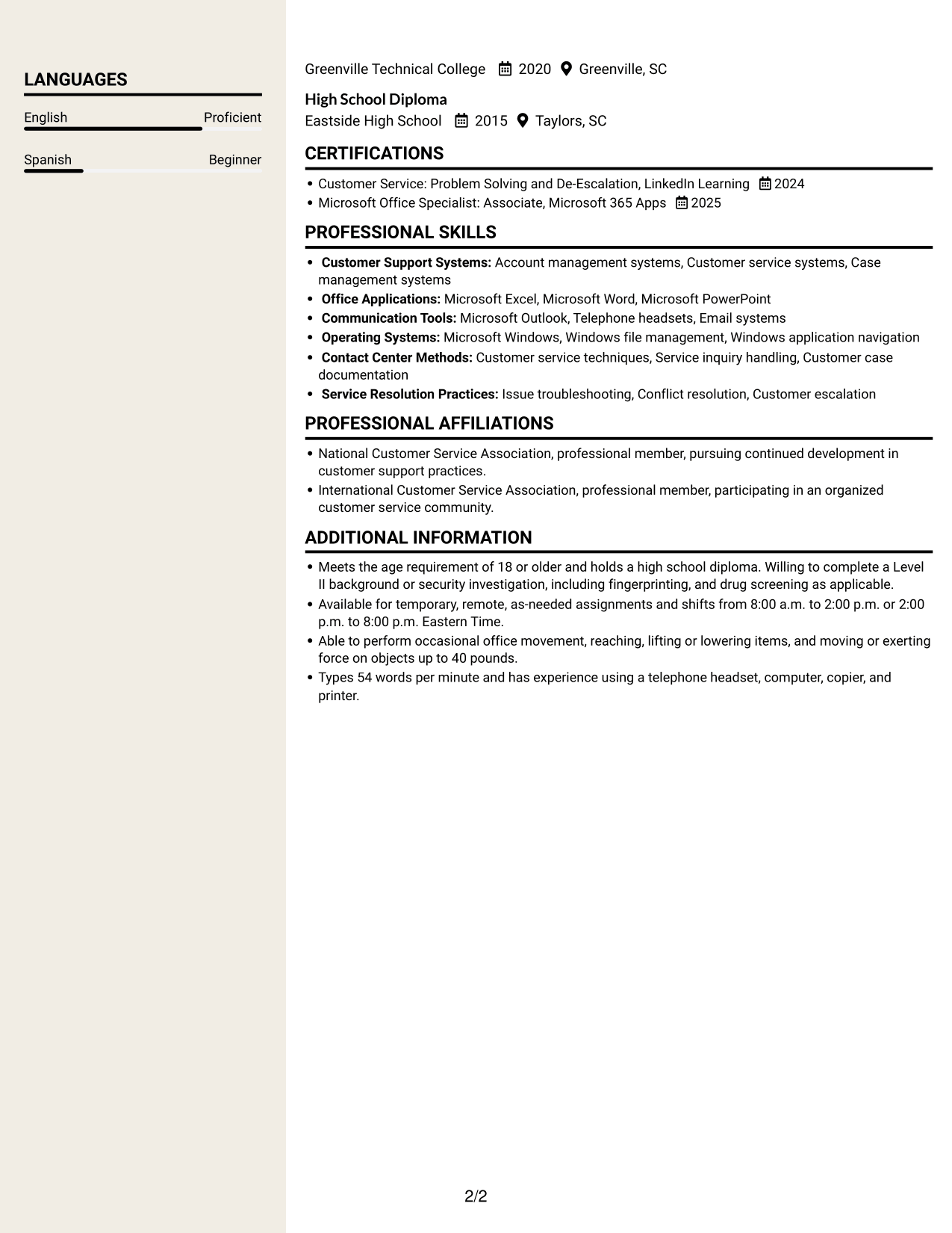 Resume example — page 2