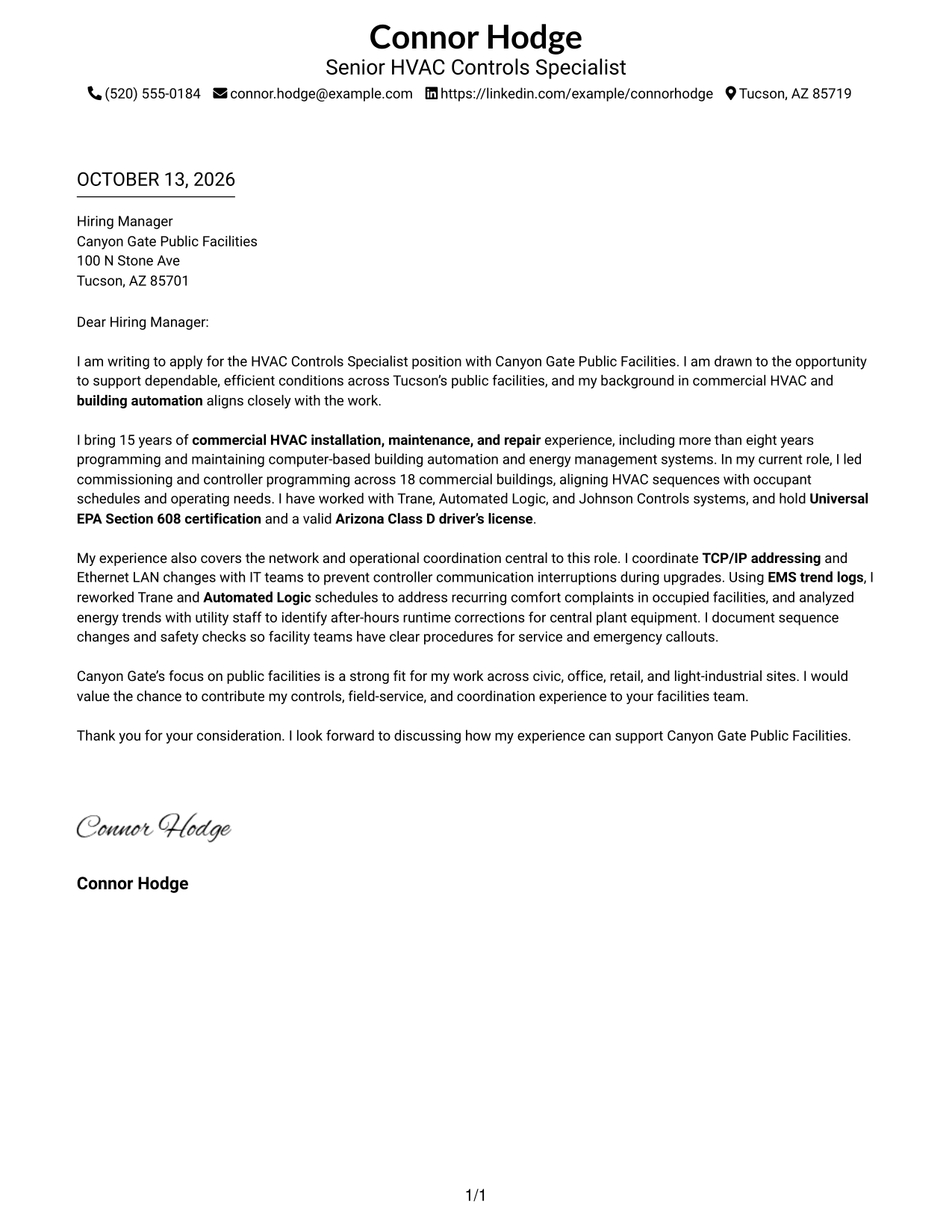Cover Letter Example Page 1
