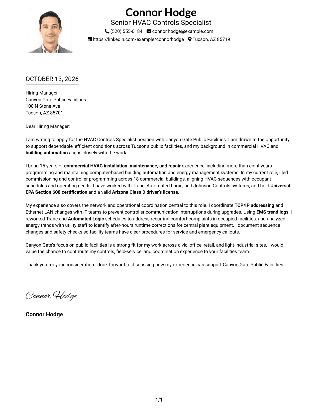 Cover Letter Example Page 1