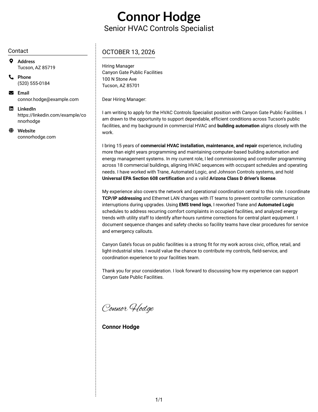 Cover Letter Example Page 1
