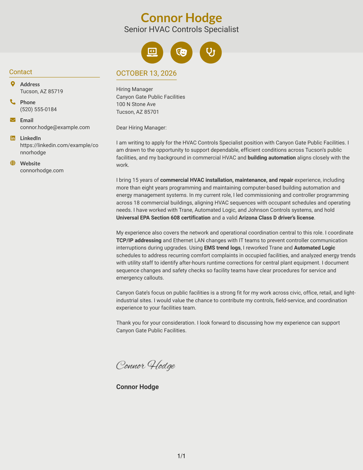Cover Letter Example Page 1