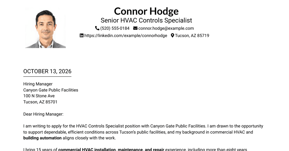 7 HVAC Controls Specialist - Building Automation Systems Cover Letter Templates with Example