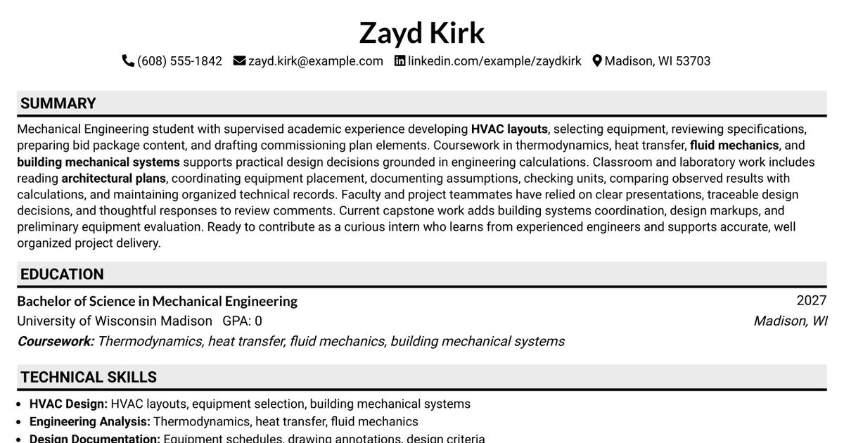 33 HVAC Engineering Intern Resume Templates with Example