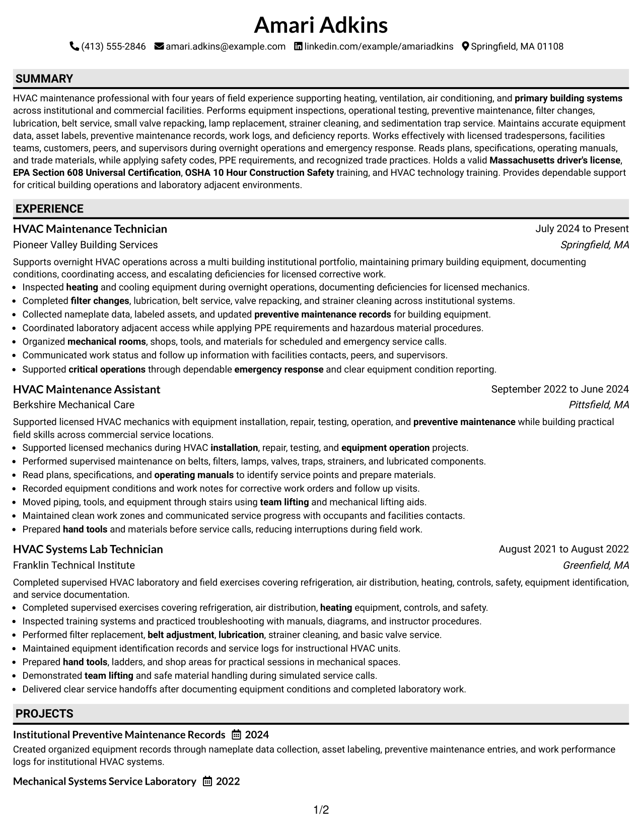 Resume Example Page 1