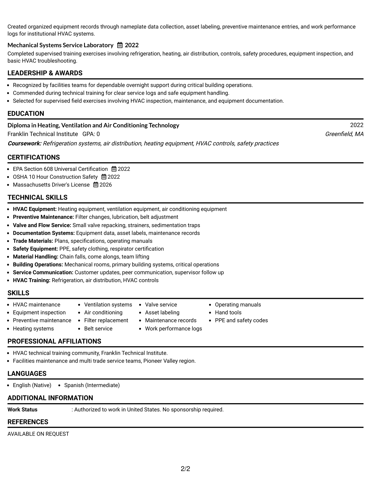 Resume Example Page 2