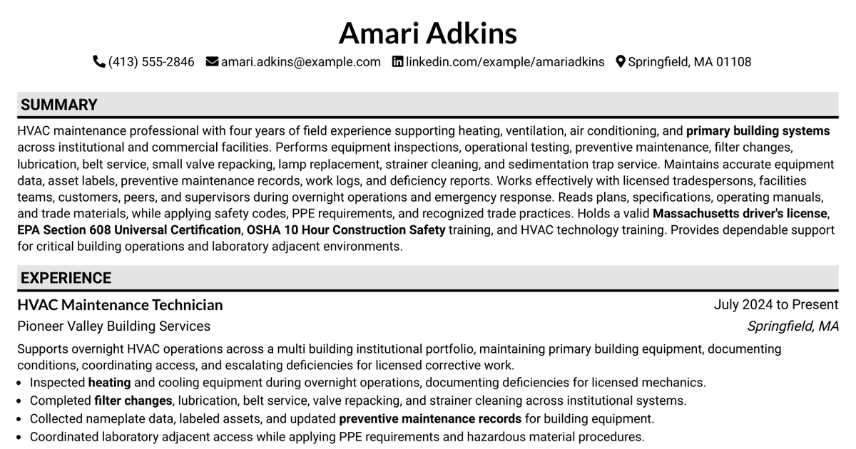 7 HVAC Worker Resume Templates with Example