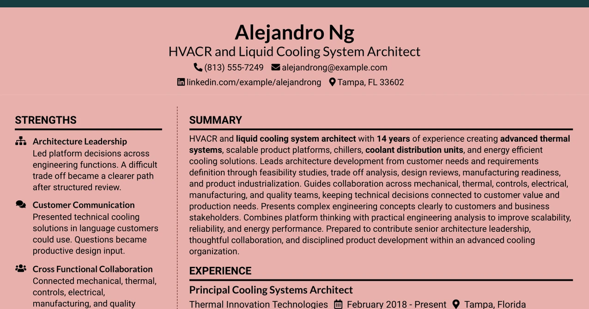 33 HVACR & Liquid Cooling System Architect Resume Templates with Example
