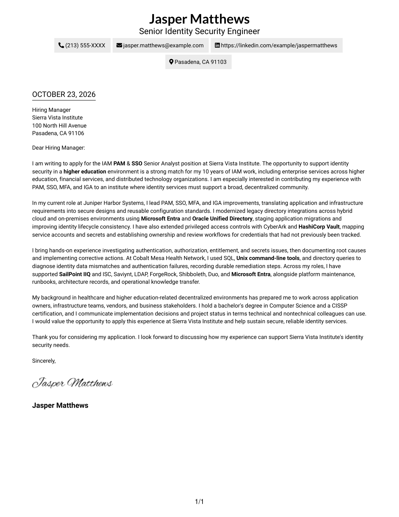 Cover letter example — page 1