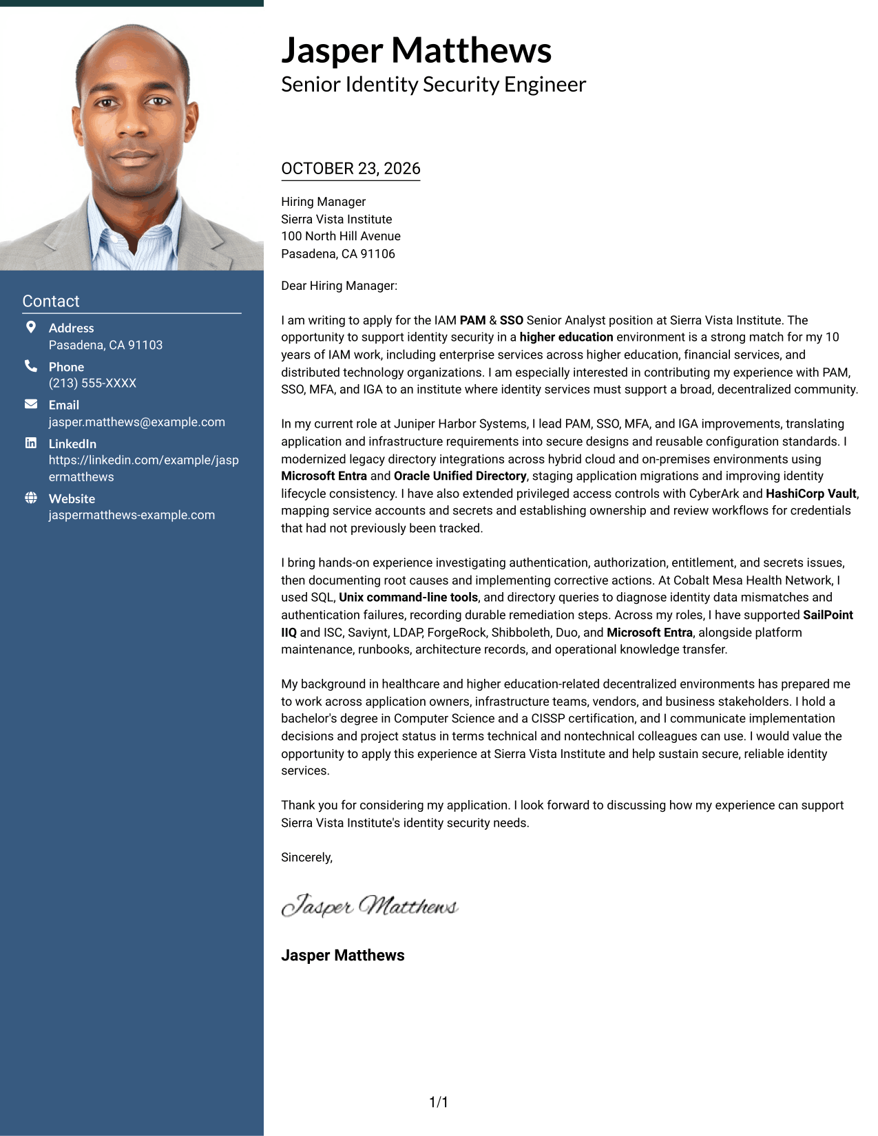 Cover letter example — page 1