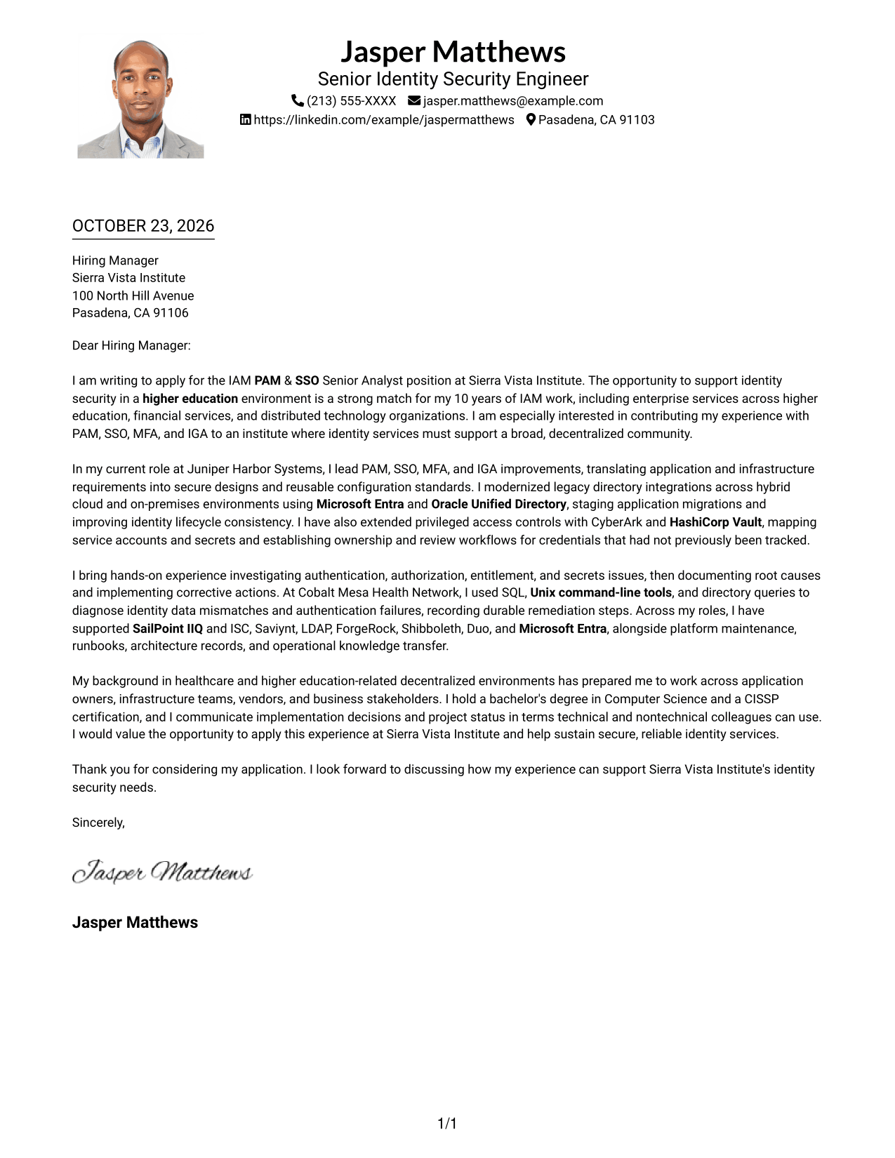 Cover letter example — page 1