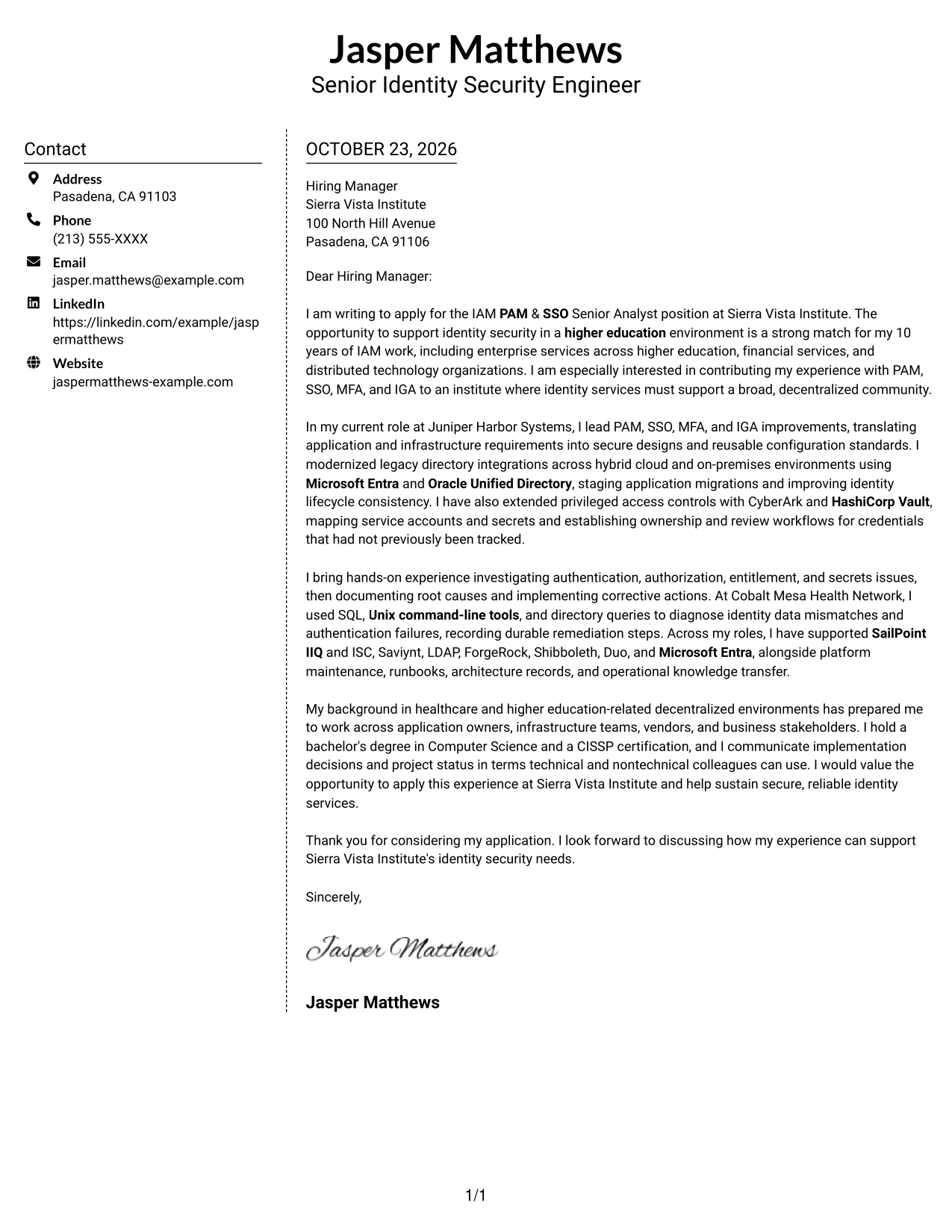 Cover letter example — page 1