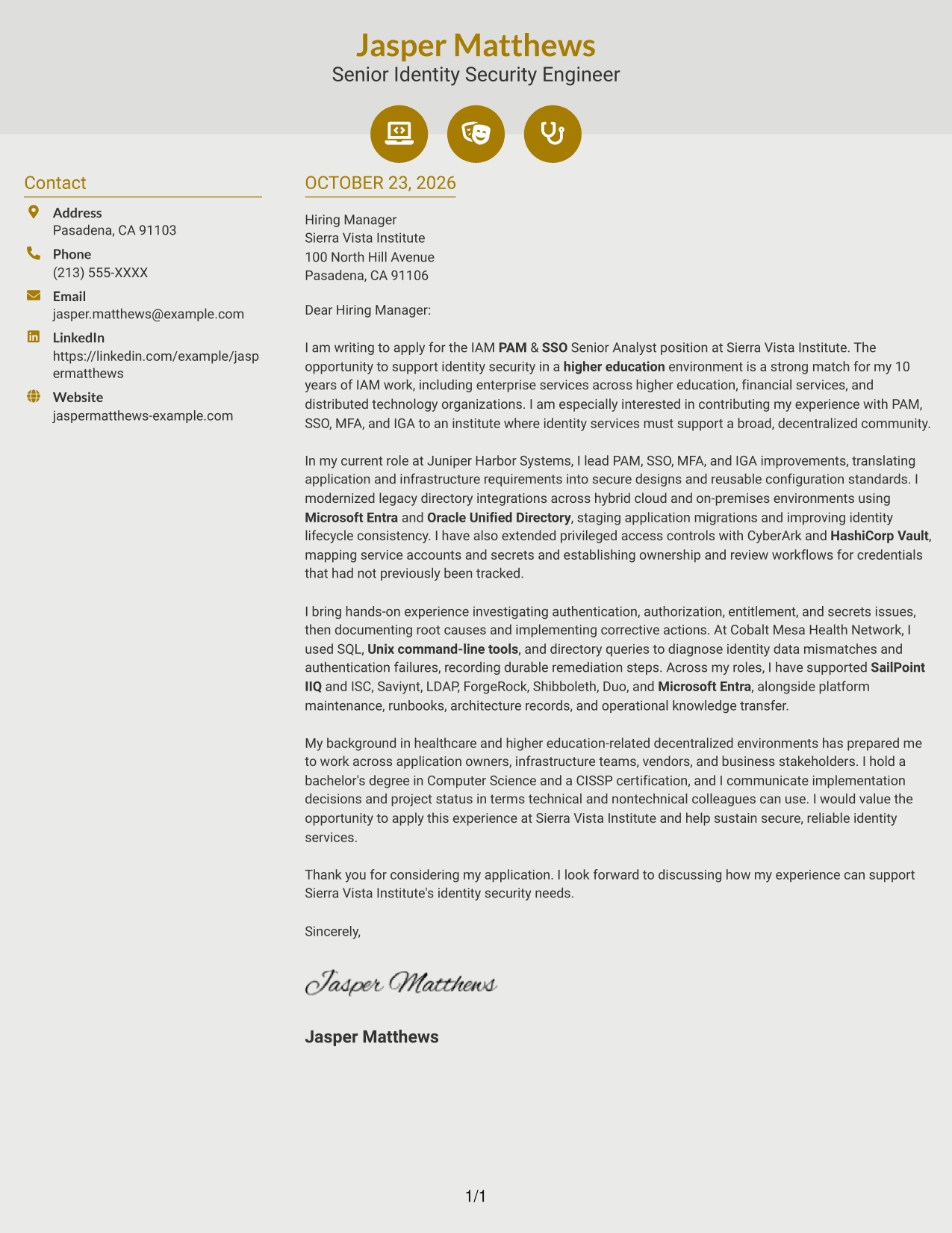 Cover letter example — page 1