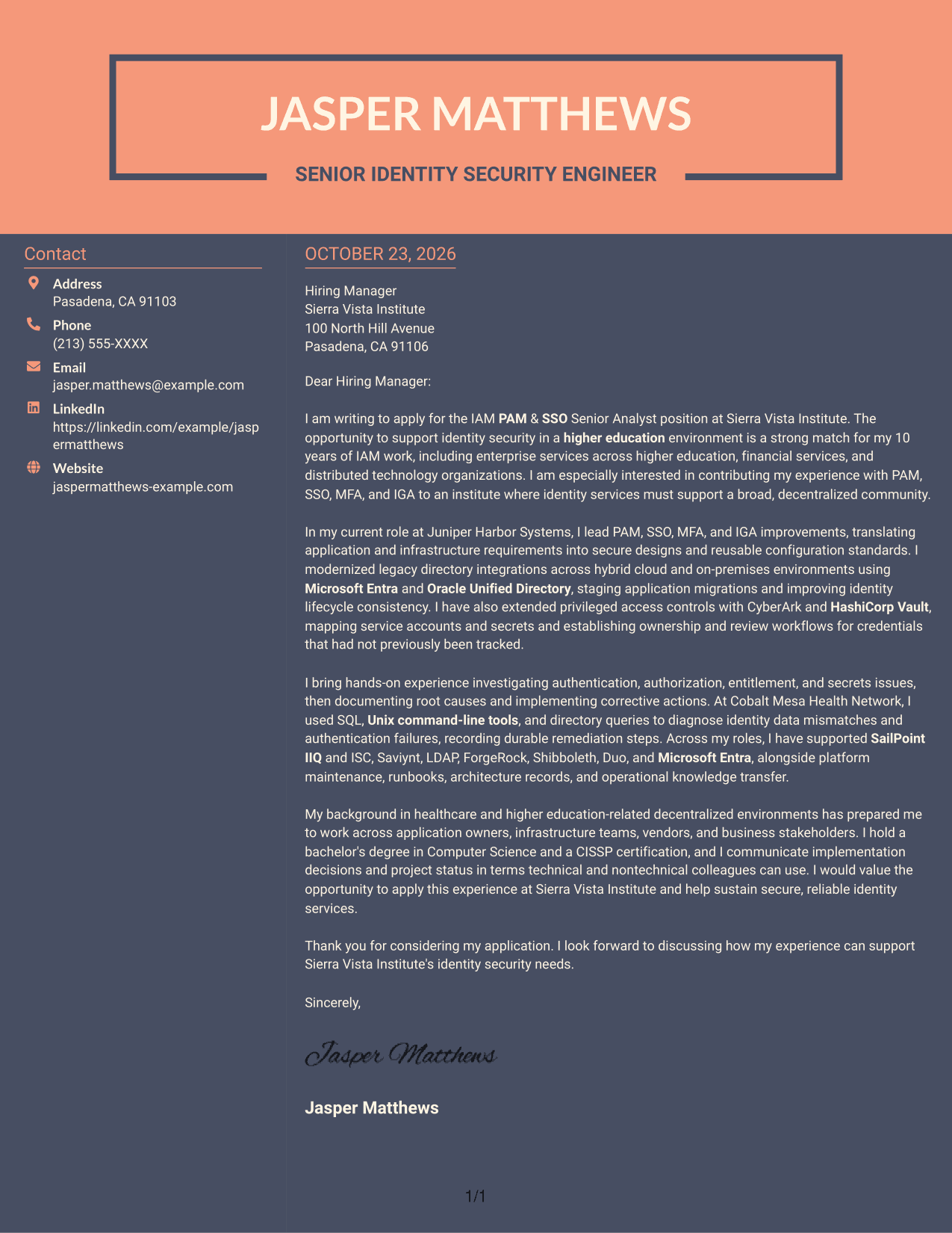 Cover letter example — page 1