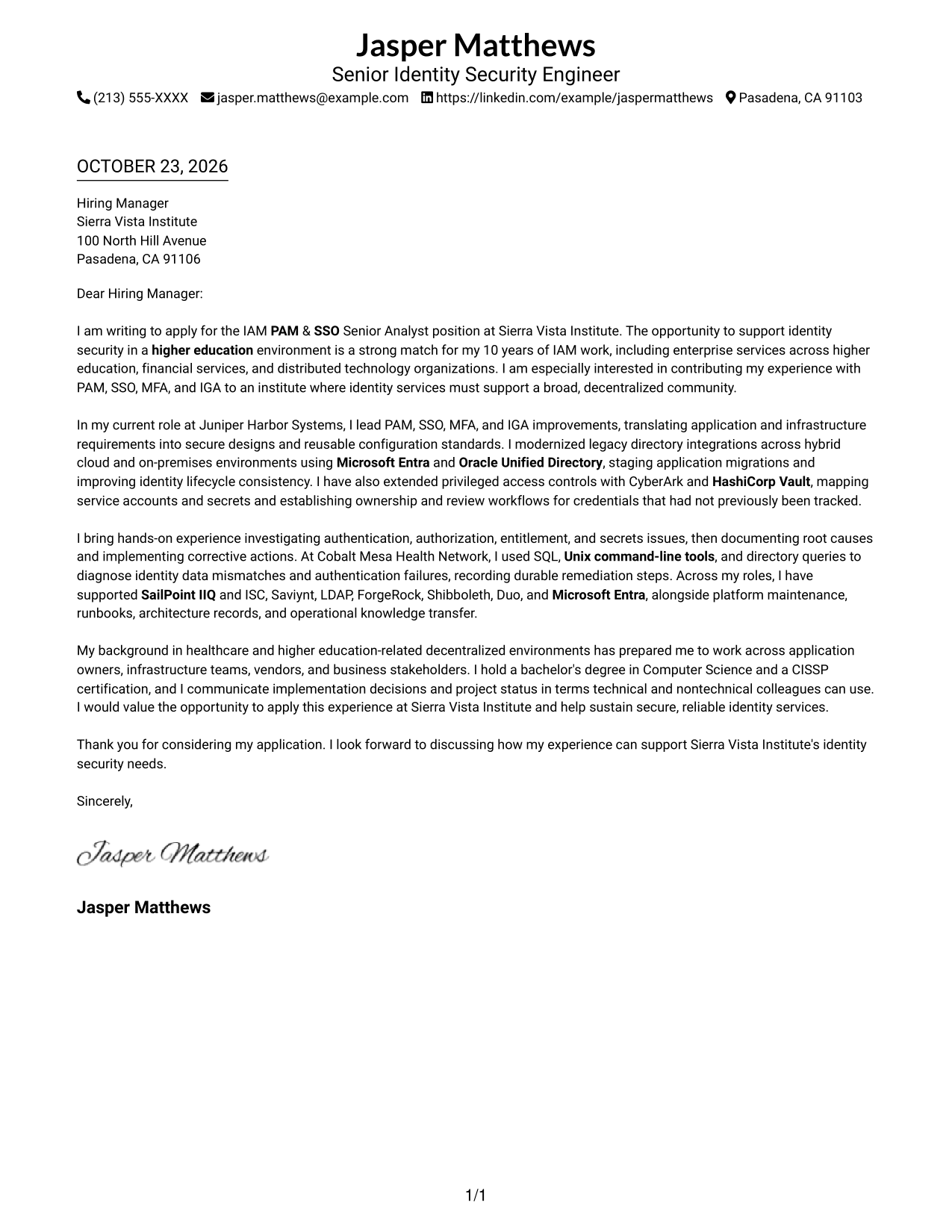 Cover letter example — page 1