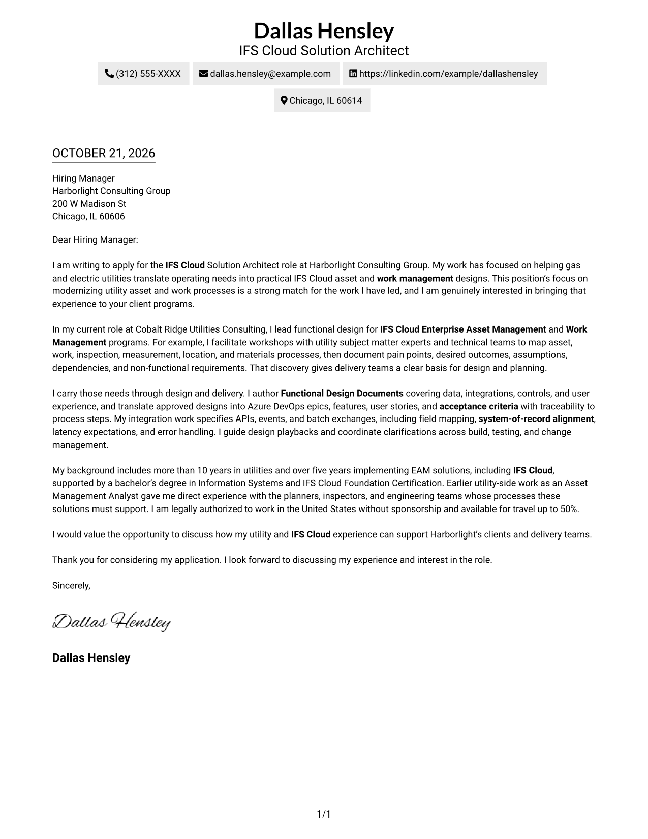 Cover letter example — page 1