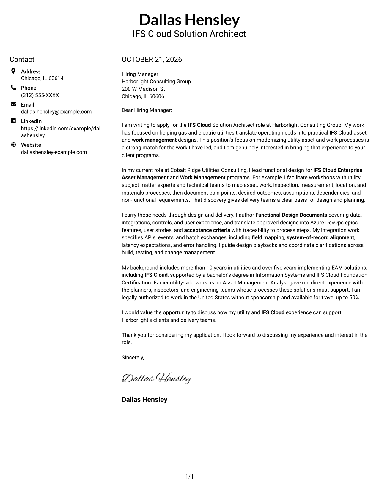 Cover letter example — page 1