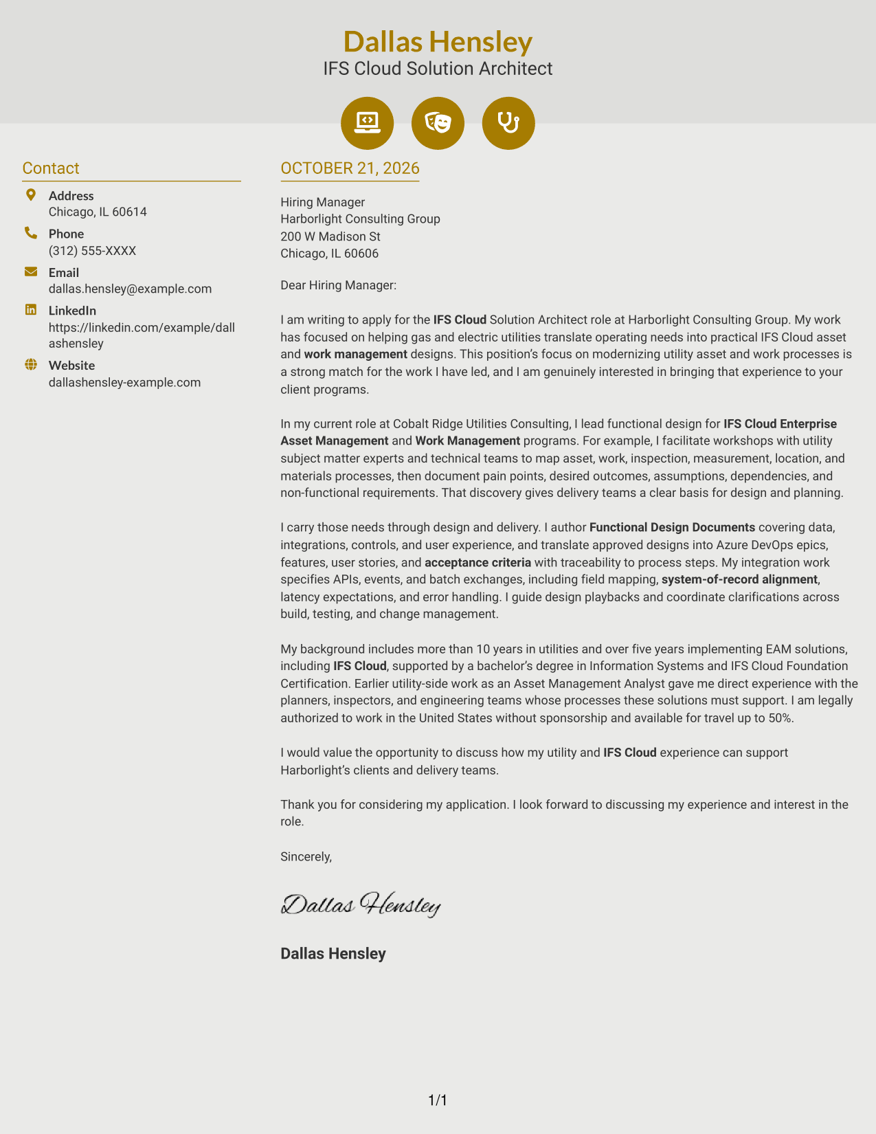 Cover letter example — page 1