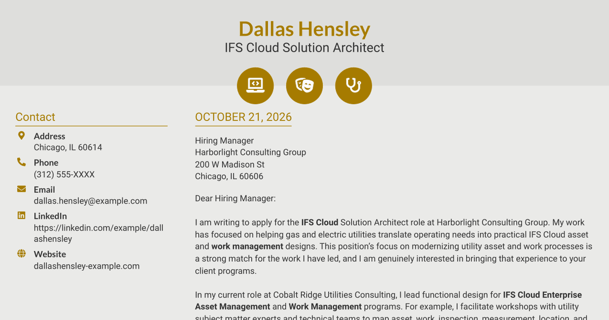 7 IFS Cloud Solution Architect - Utility Asset Management Cover Letter Templates with Example