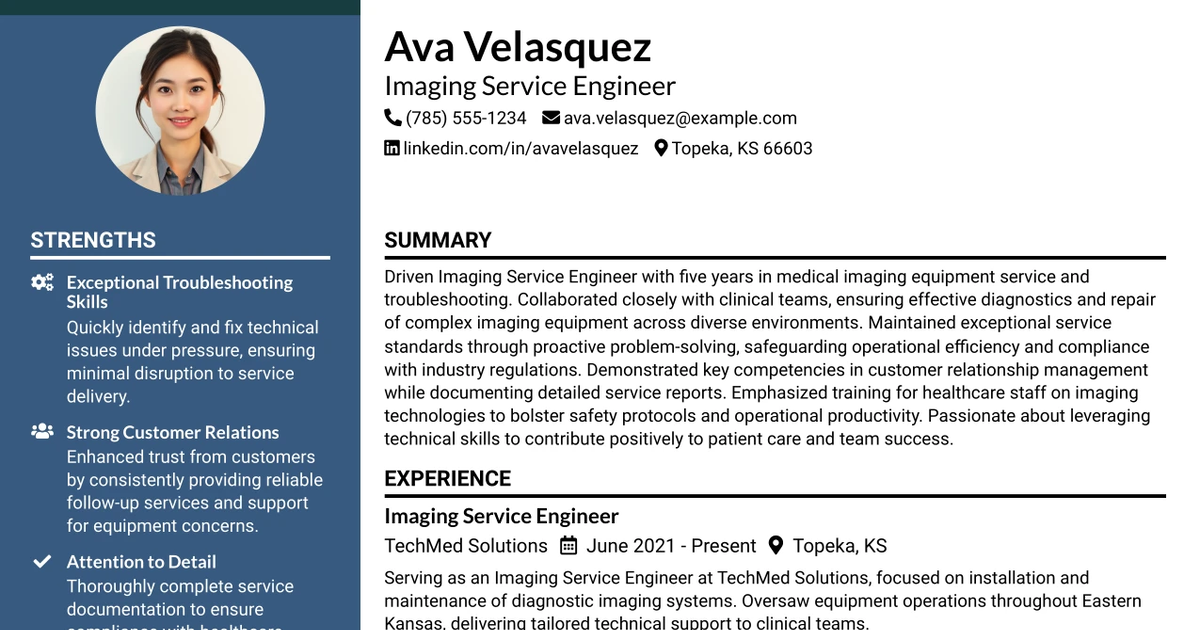 33 Imaging Service Engineer Resume Templates with Example 2026 (ATS-Optimized)