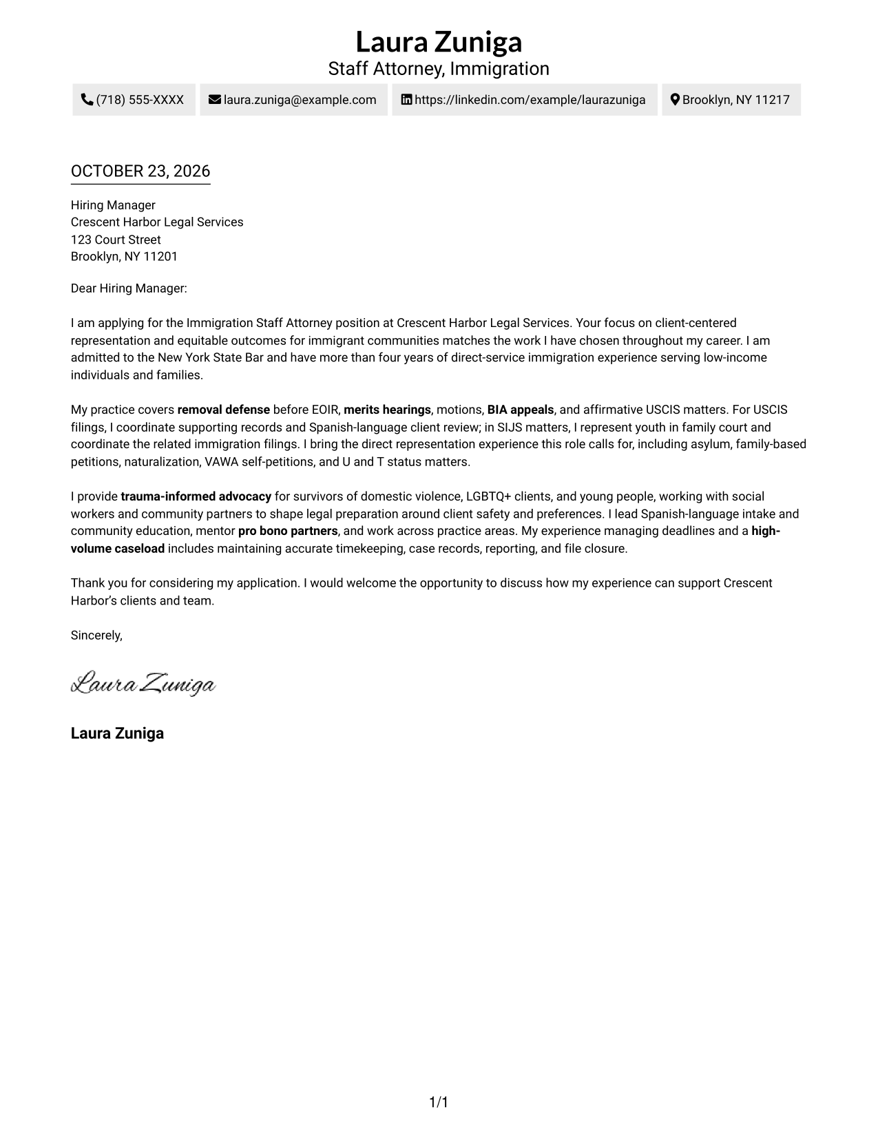 Cover letter example — page 1
