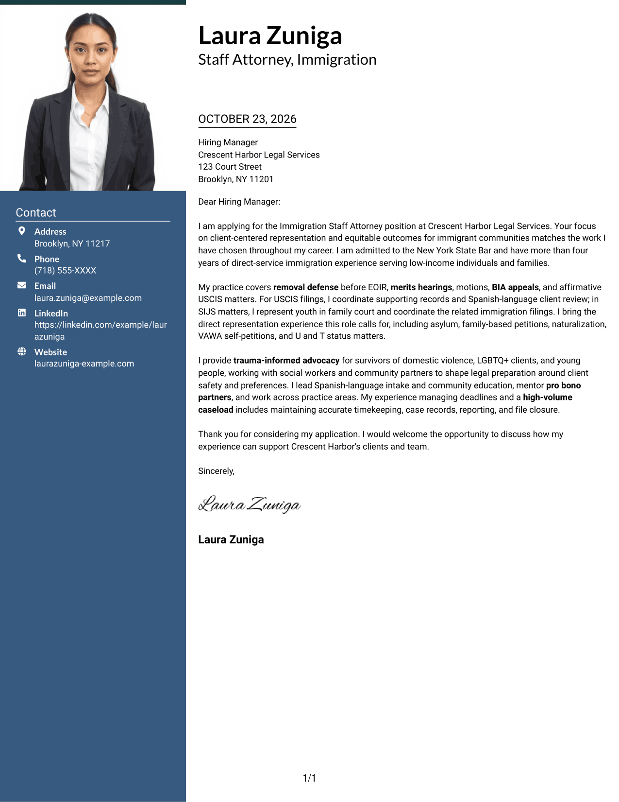 Cover letter example — page 1