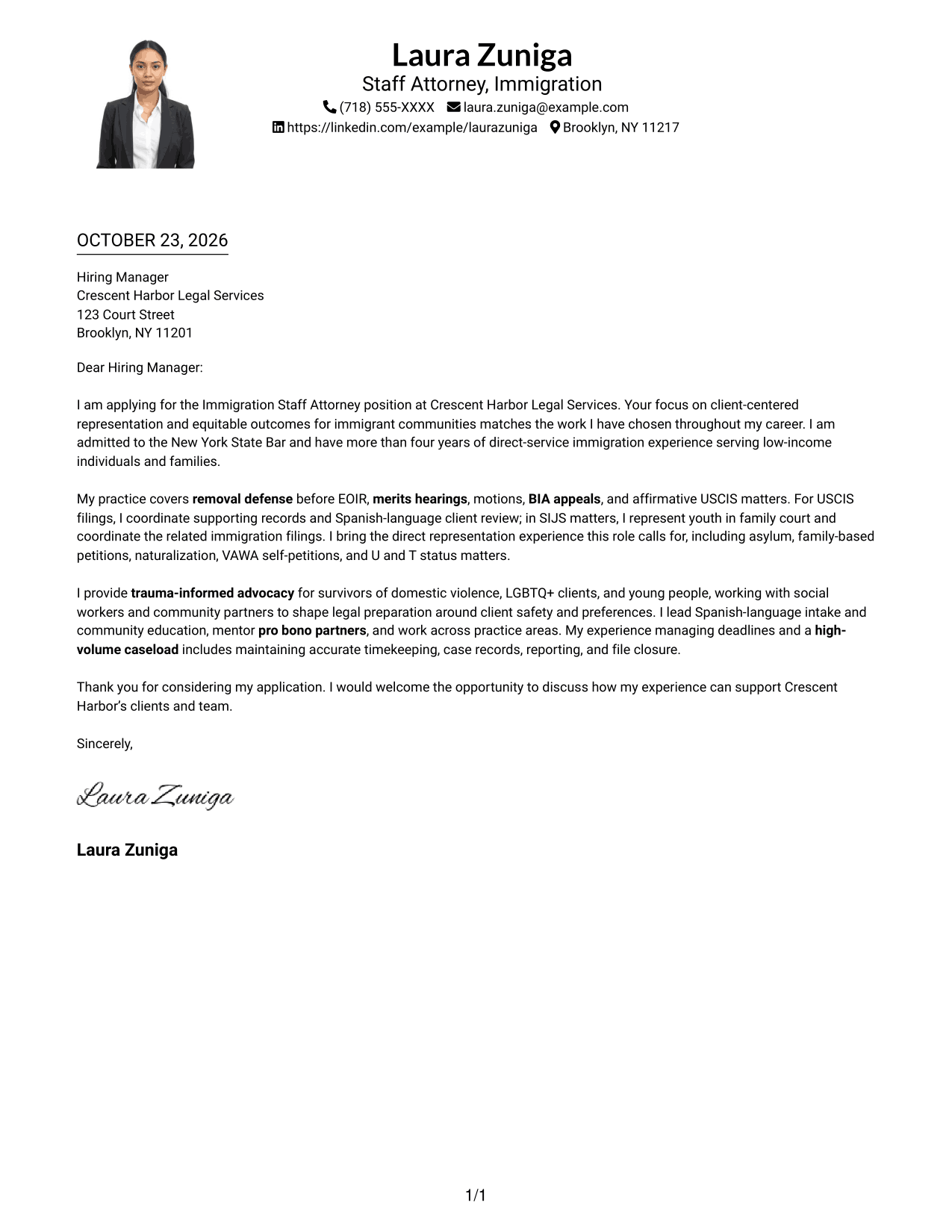 Cover letter example — page 1