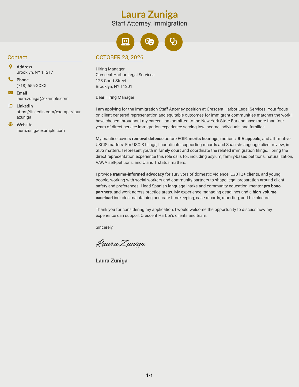 Cover letter example — page 1
