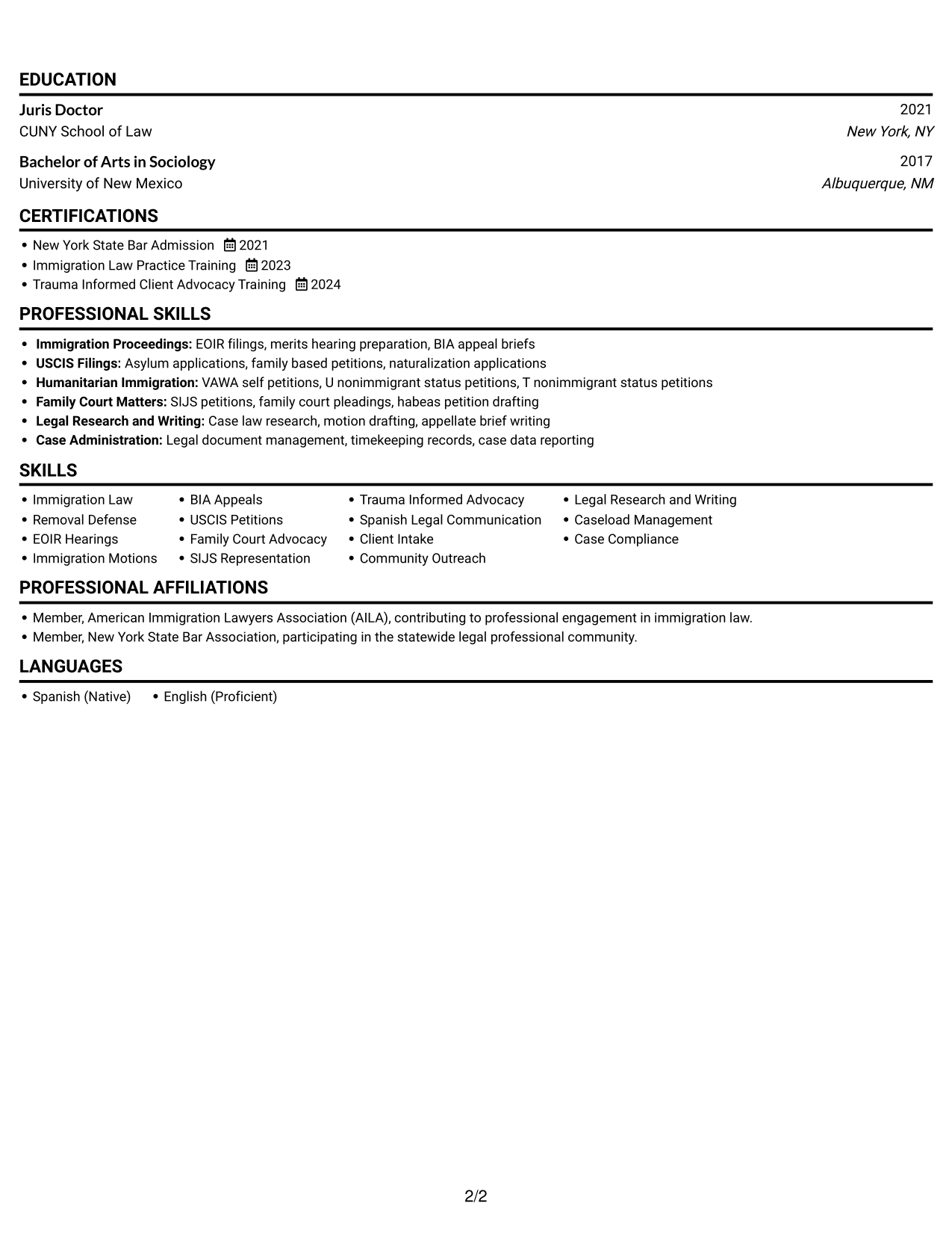 Resume example — page 2