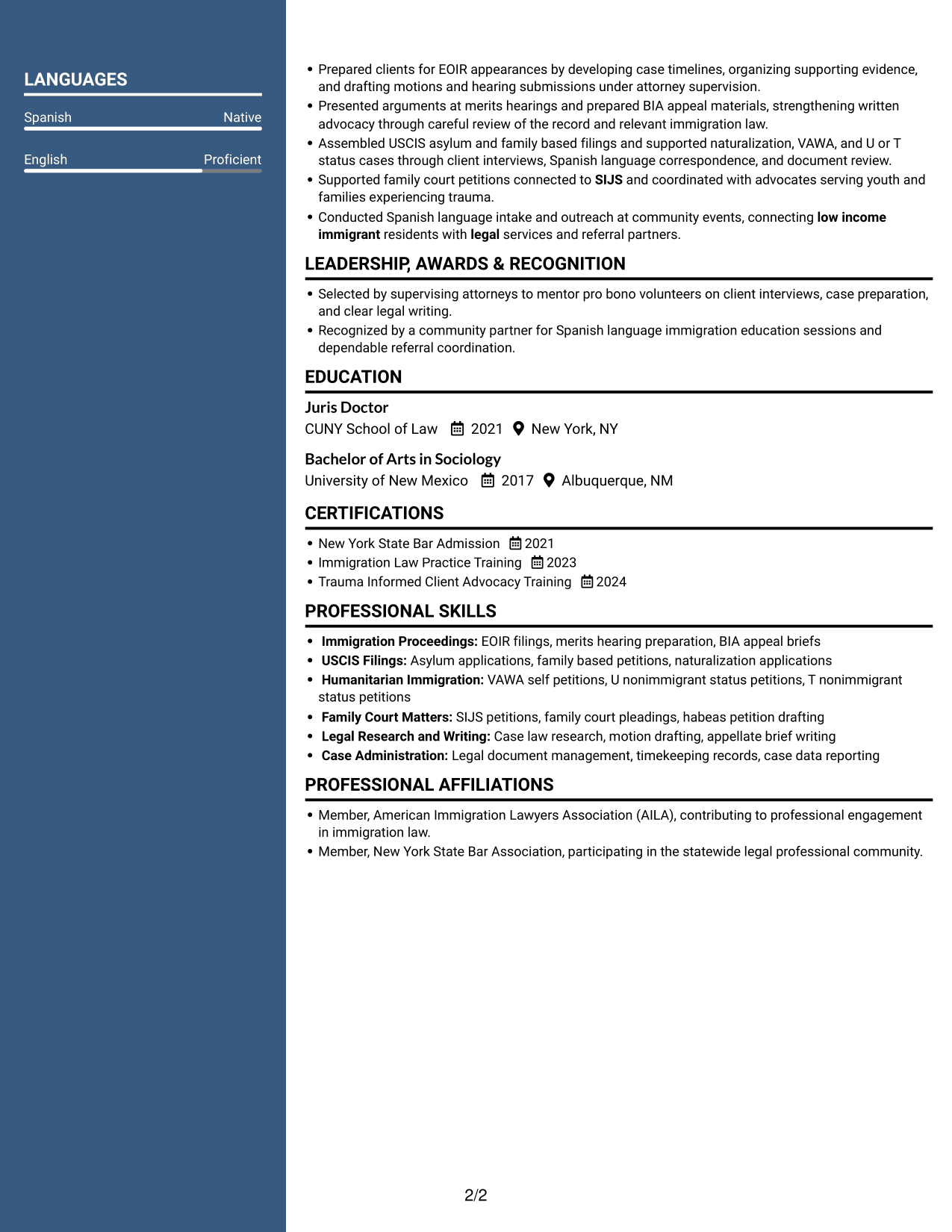 Resume example — page 2