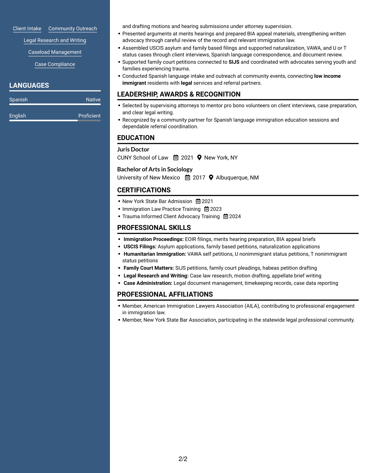 Resume example — page 2
