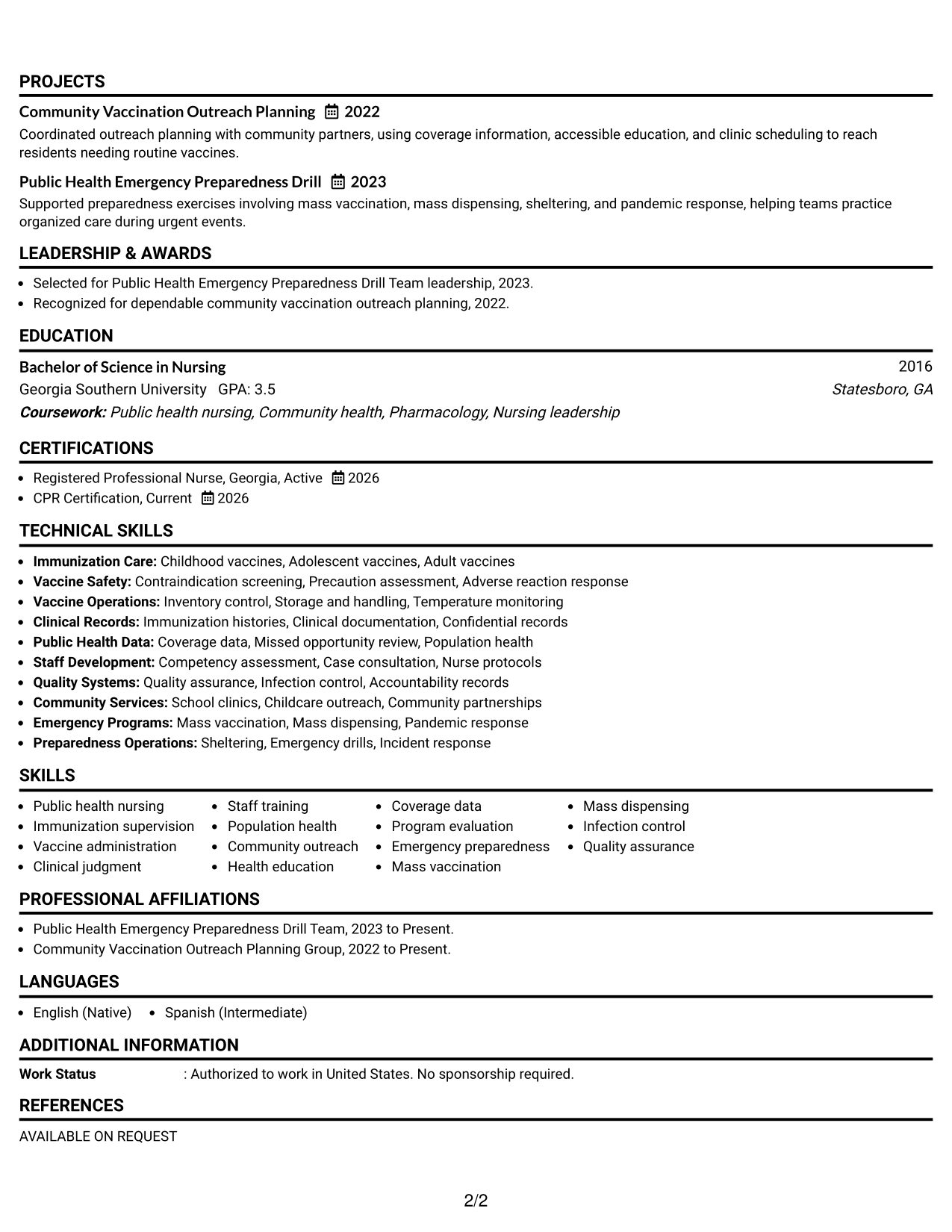 Resume Example Page 2