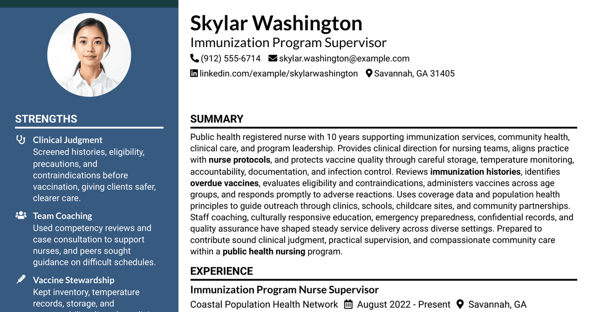 7 Immunization Program Supervisor Resume Templates with Example