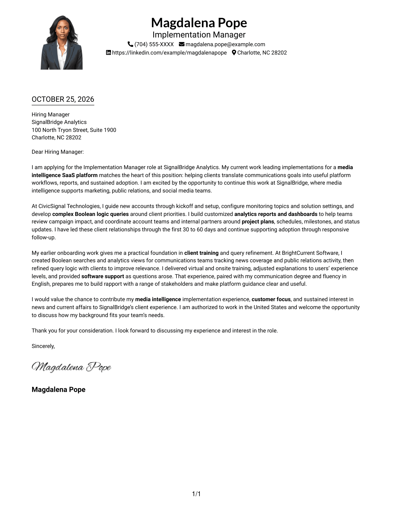 Cover letter example — page 1