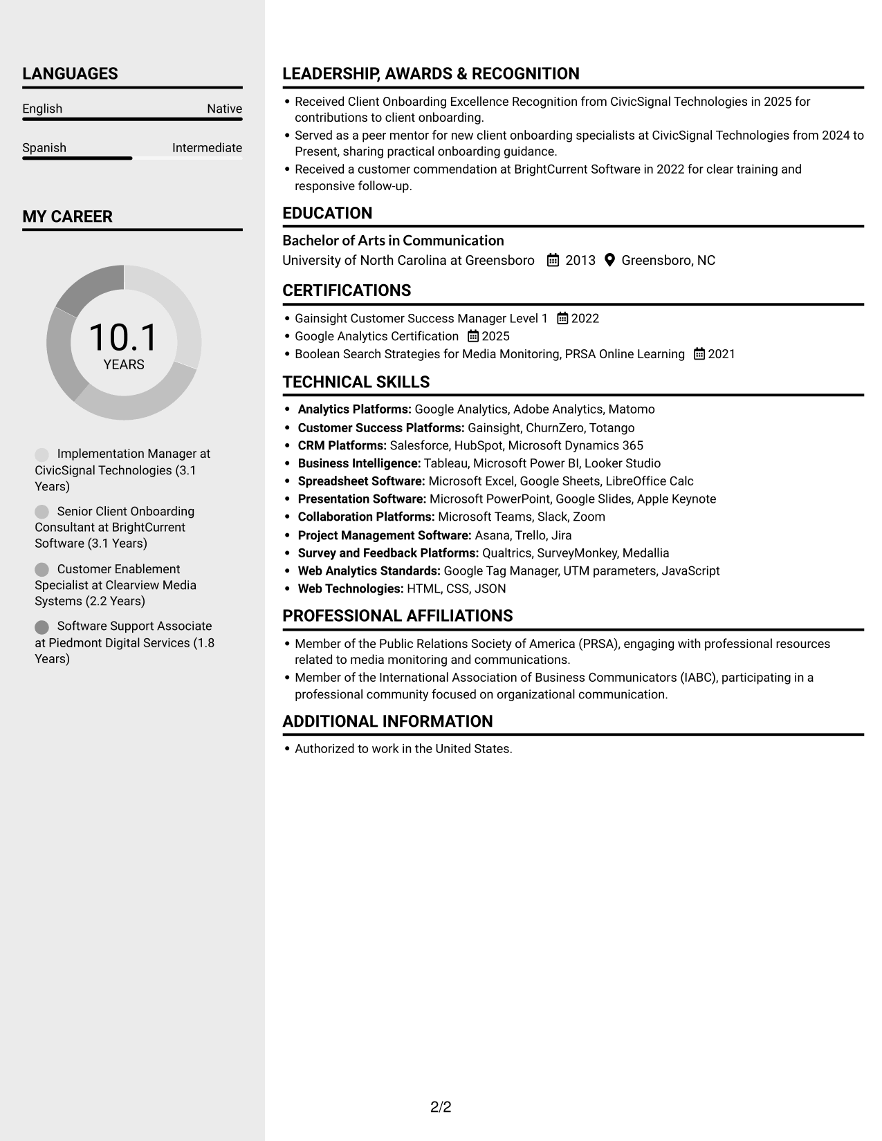Resume example — page 2