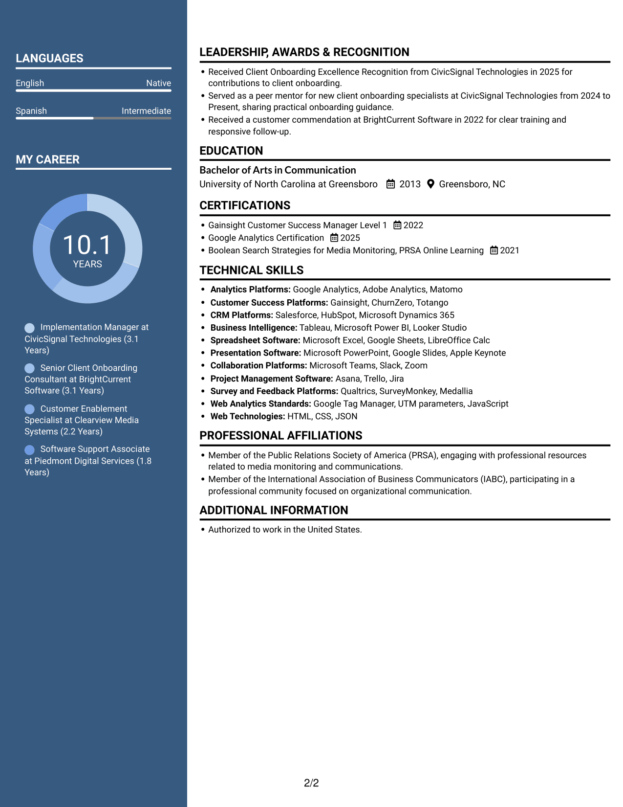 Resume example — page 2