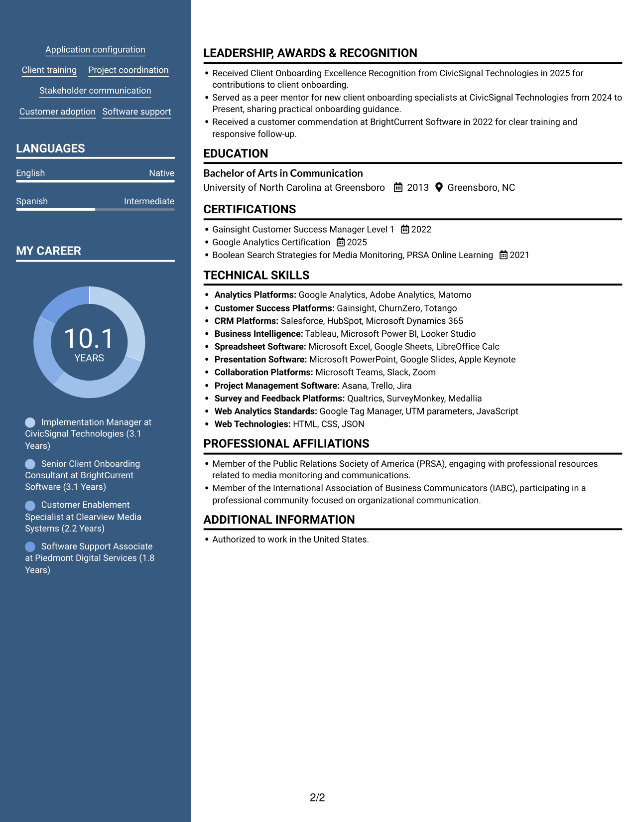 Resume example — page 2