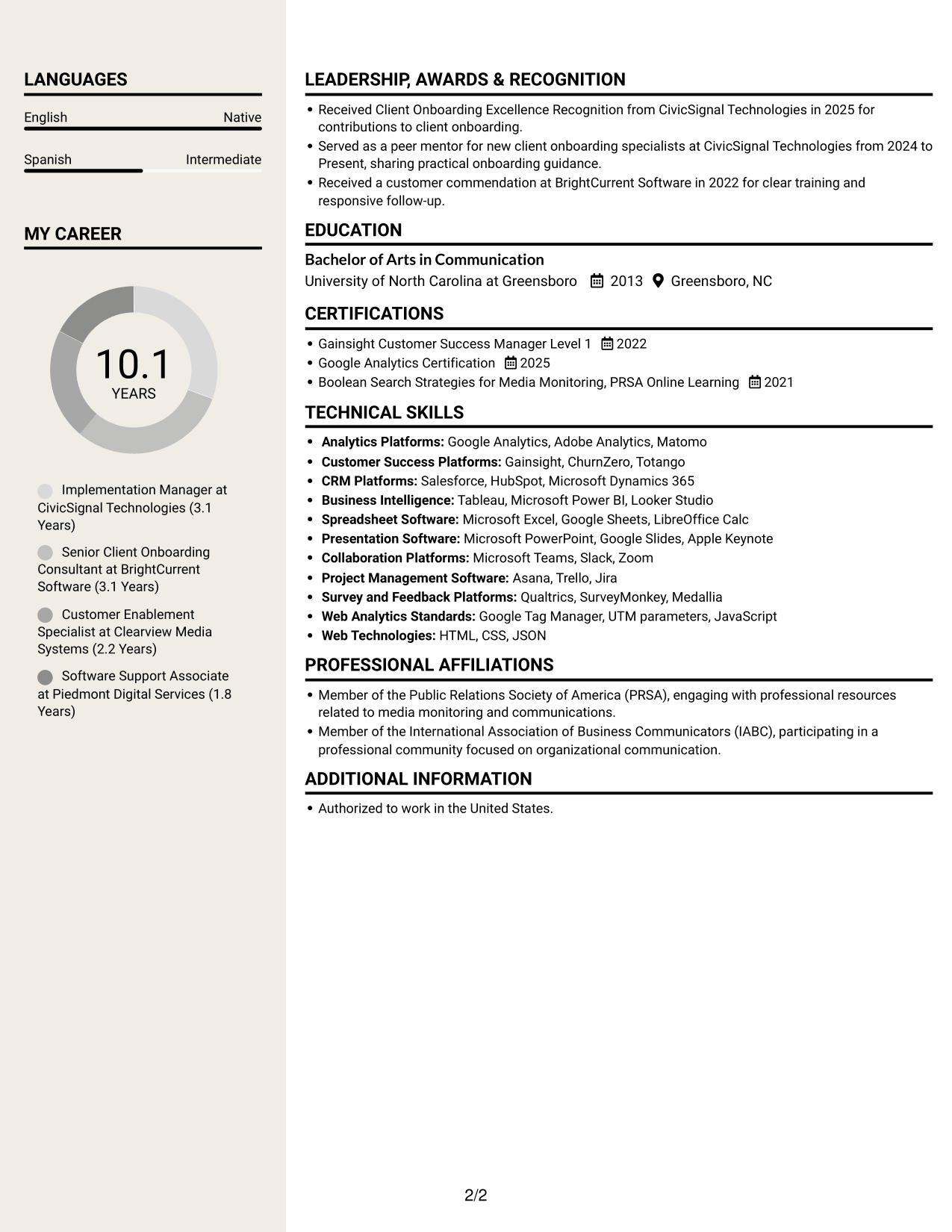 Resume example — page 2