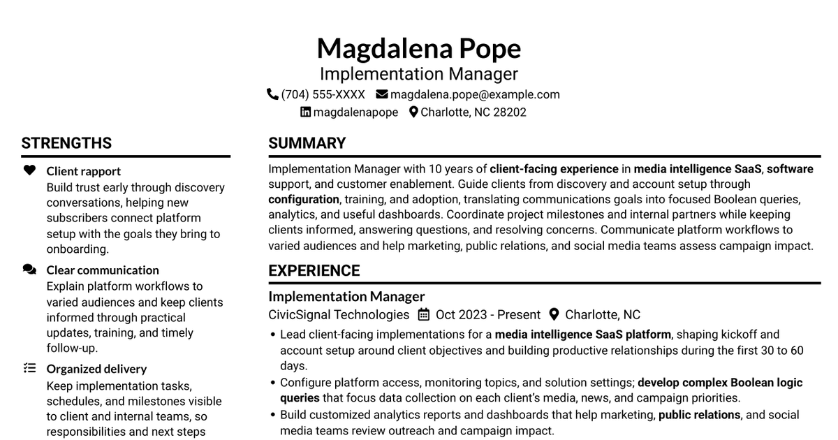 7 Implementation Manager - Media Intelligence Resume Templates with Example