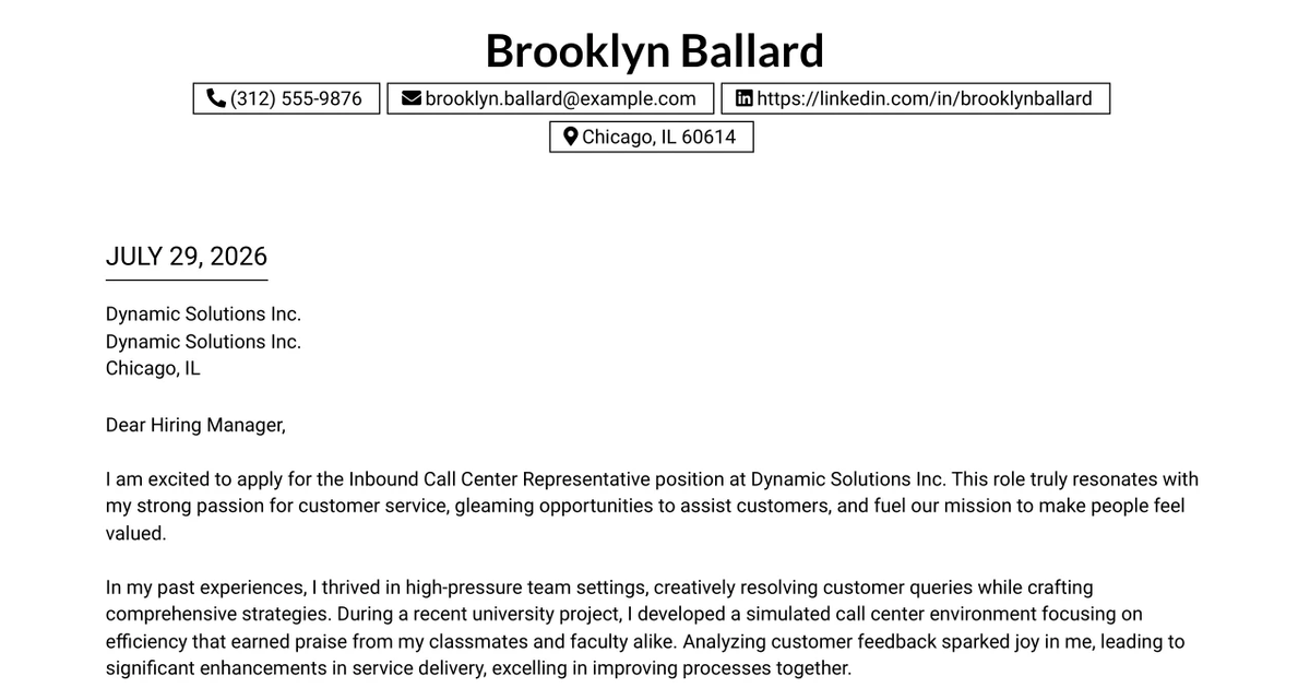 30+ Inbound Call Center Representative Cover Letter Templates with Example 2026