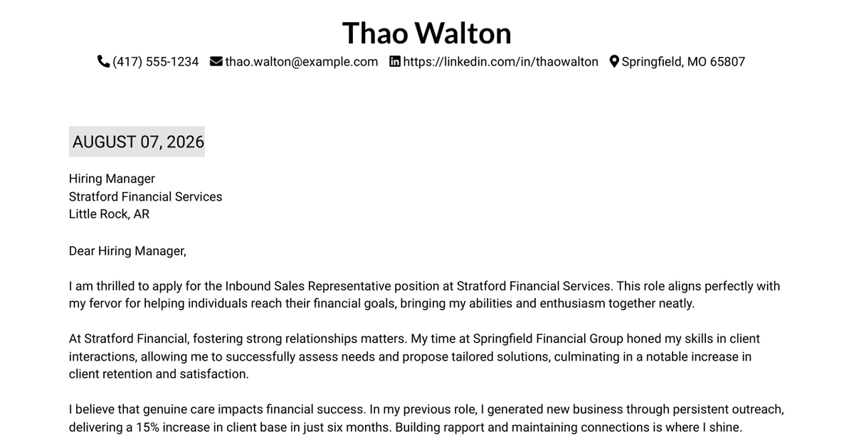 30+ Inbound Sales Representative Cover Letter Templates with Example 2026
