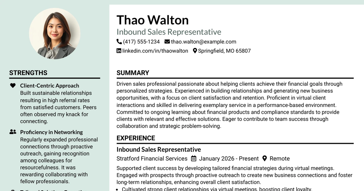 33 Inbound Sales Representative Resume Templates with Example 2026 (ATS-Optimized)