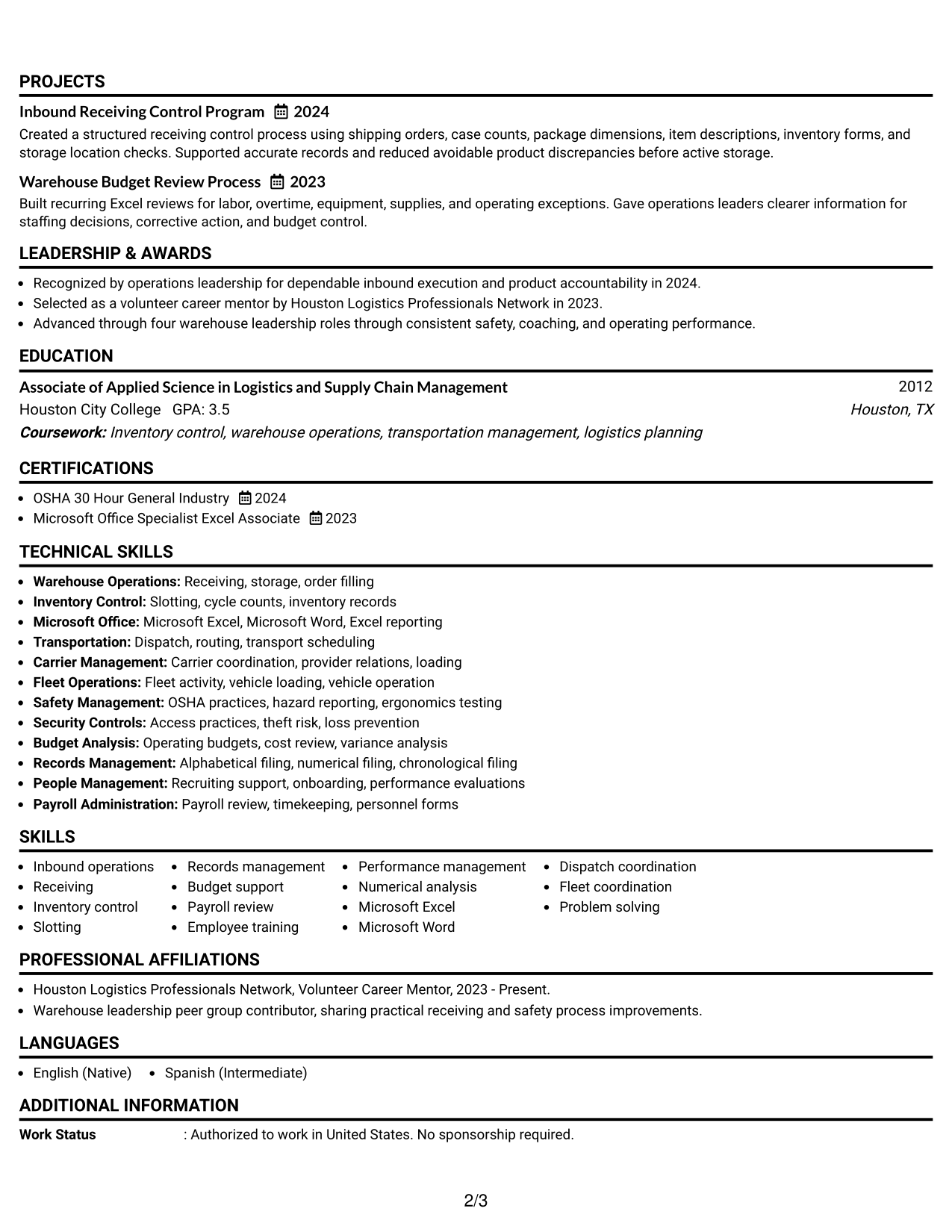 Resume Example Page 2