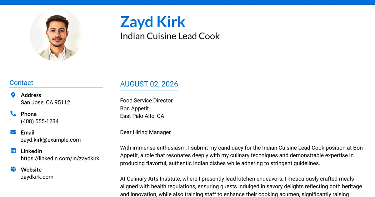 30+ Indian Cuisine Lead Cook Cover Letter Templates with Example 2026