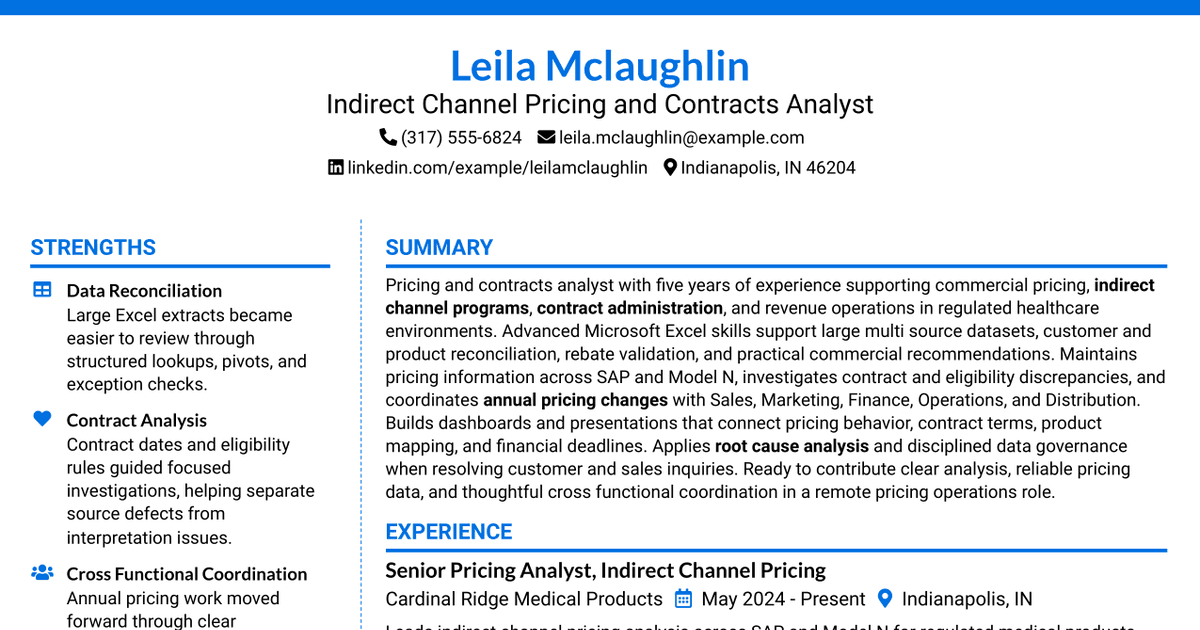 7 Indirect Channel Pricing & Contracts Analyst Resume Templates with Example