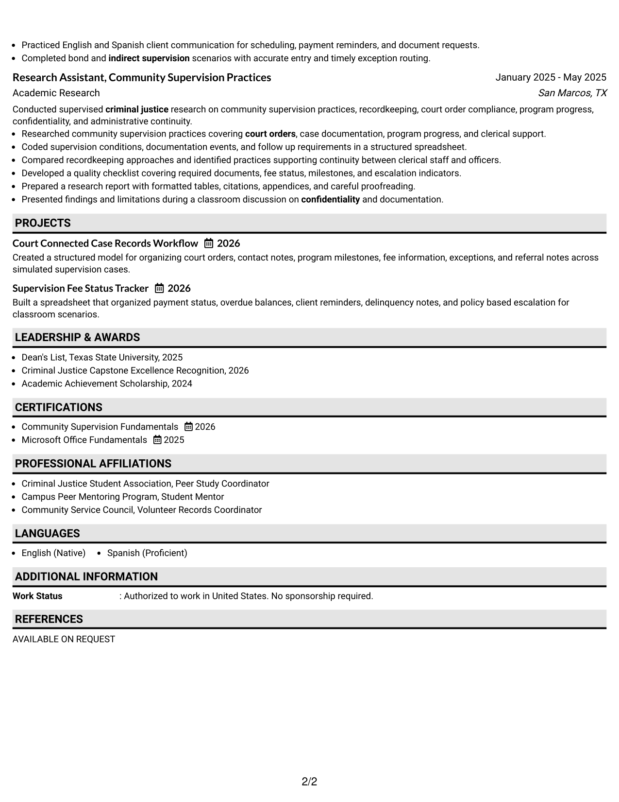 Resume Example Page 2